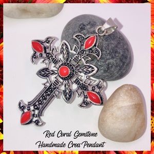 Red Coral Gemstone Handmade Celtic Cross Pendant